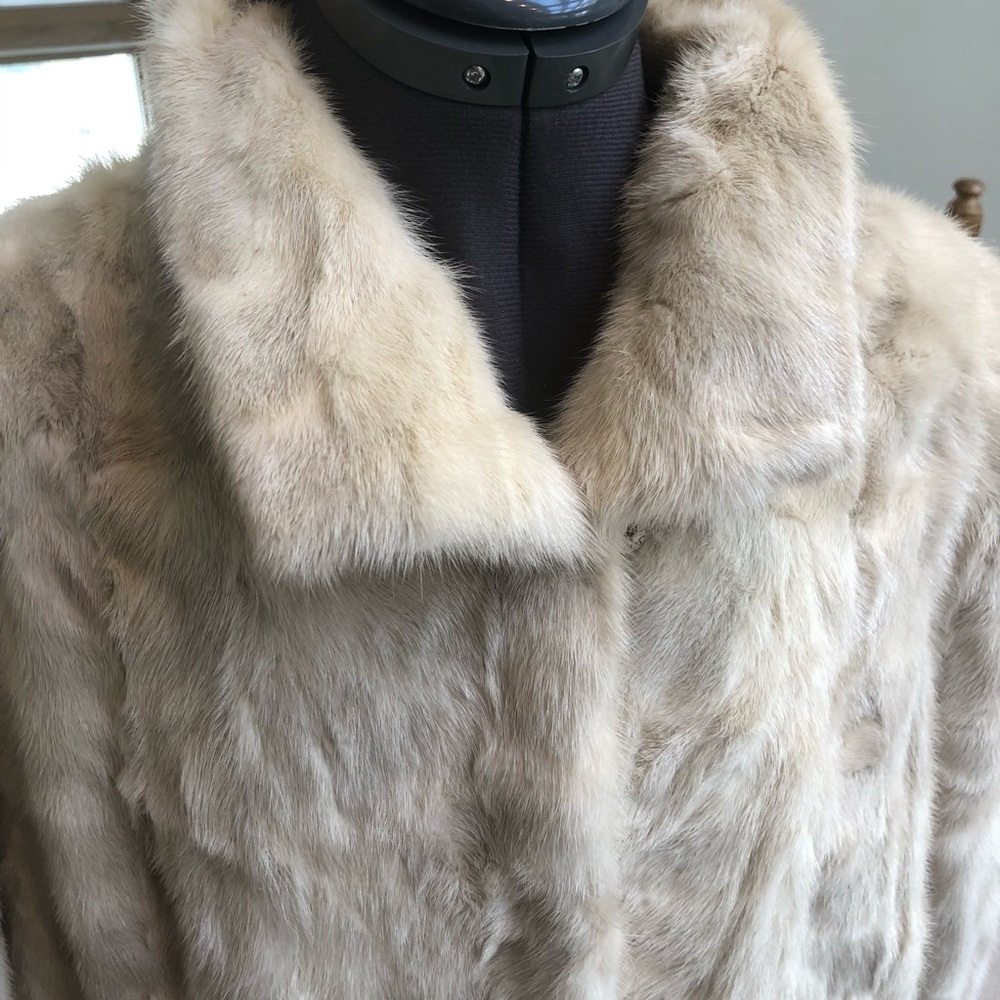 Genuine Fur Long Cream Coat Sz M